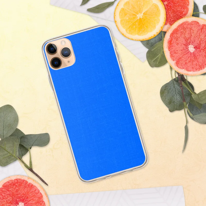 Electric Blue Serenity Clear Case for iPhone — solid electric blue textured surface with subtle crackle-like light veining