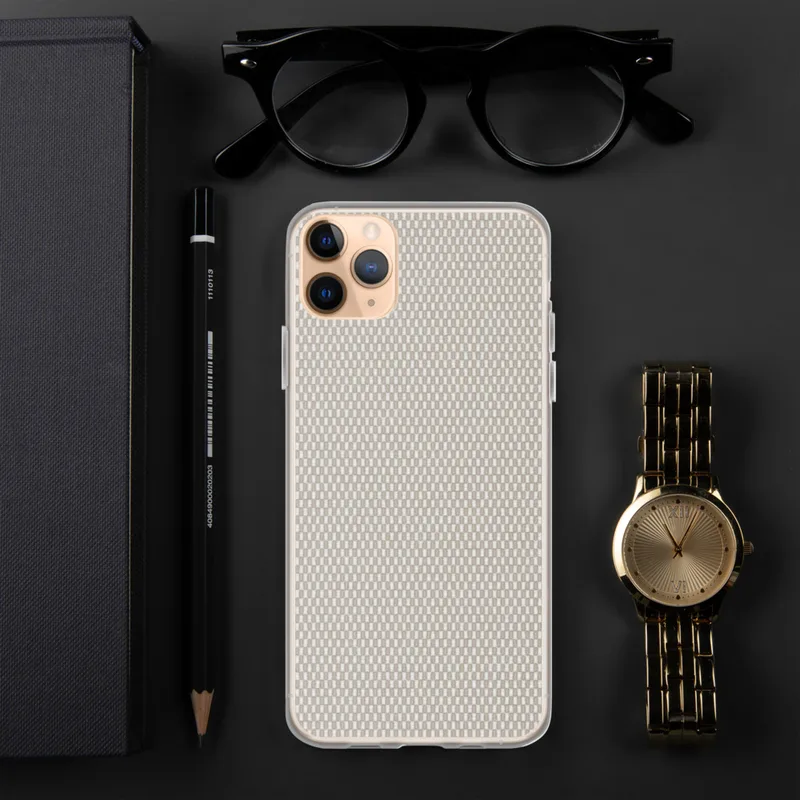 Woven Linen Texture Clear Case for iPhone — close-up woven textile pattern in soft taupe and cream tones with a fine