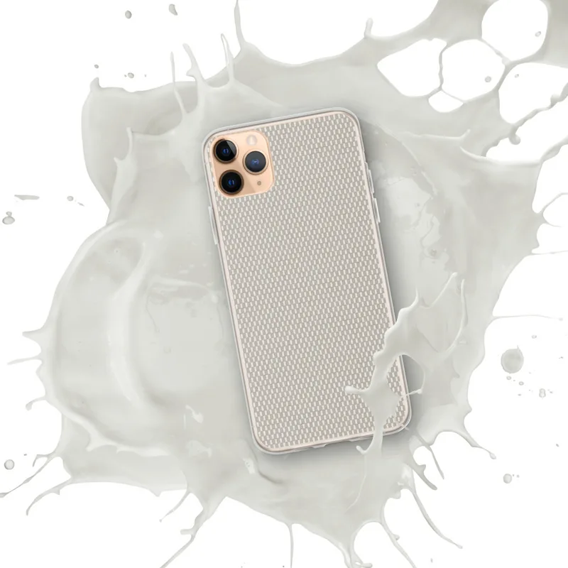 Woven Linen Texture Clear Case for iPhone — close-up woven textile pattern in soft taupe and cream tones with a fine