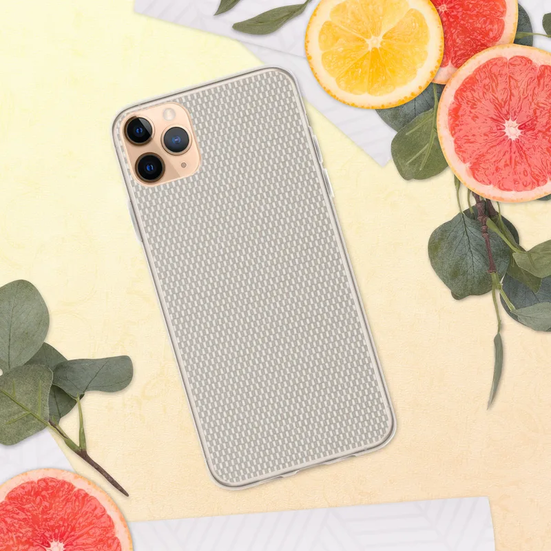 Woven Linen Texture Clear Case for iPhone — close-up woven textile pattern in soft taupe and cream tones with a fine