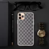 Classic Grey Plaid Clear Case for iPhone — woven-style checkerboard plaid pattern in alternating dark charcoal and soft