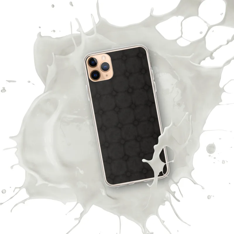 Dark Stone Grid Clear Case for iPhone — repeating charcoal cobblestone grid with beveled tiles and ornate cross junctions