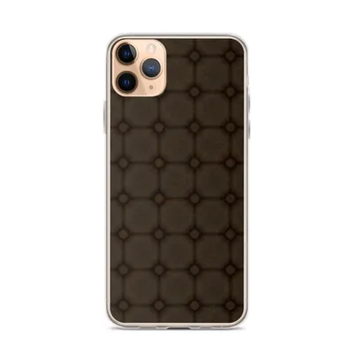 seamlessly tiling rounded octagonal cobblestone grid in deep espresso and umber tones with dark grout lines and small diamond intersections on mockup Dark Stone Cobblestone Grid Case - default view