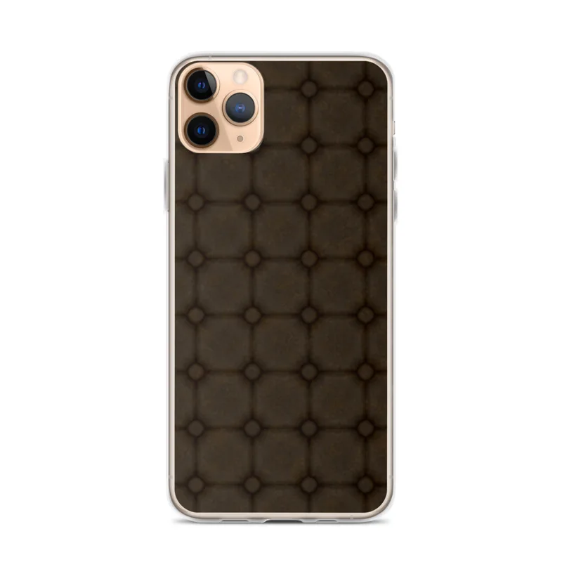 Dark Stone Cobblestone Grid Clear Case for iPhone — seamlessly tiling rounded octagonal cobblestone grid in deep espresso