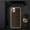 Dark Stone Cobblestone Grid Clear Case for iPhone — seamlessly tiling rounded octagonal cobblestone grid in deep espresso