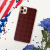 Crimson Lattice Clear Case for iPhone — deep burgundy tufted lattice pattern with diamond grid and subtle floral rosette