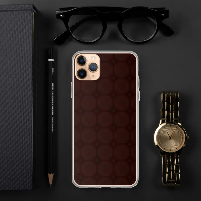 Dark Crimson Grid Clear Case for iPhone — deep crimson repeating grid of rounded square tiles with small dot connectors