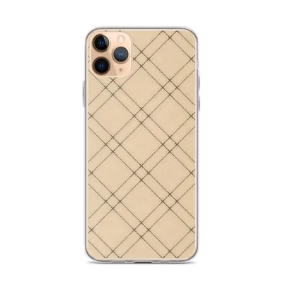diagonal diamond lattice grid pattern in warm sandy beige with thin dark brown lines forming repeating square tiles at a 45-degree angle on mockup Diagonal Lattice Clear Case - default view