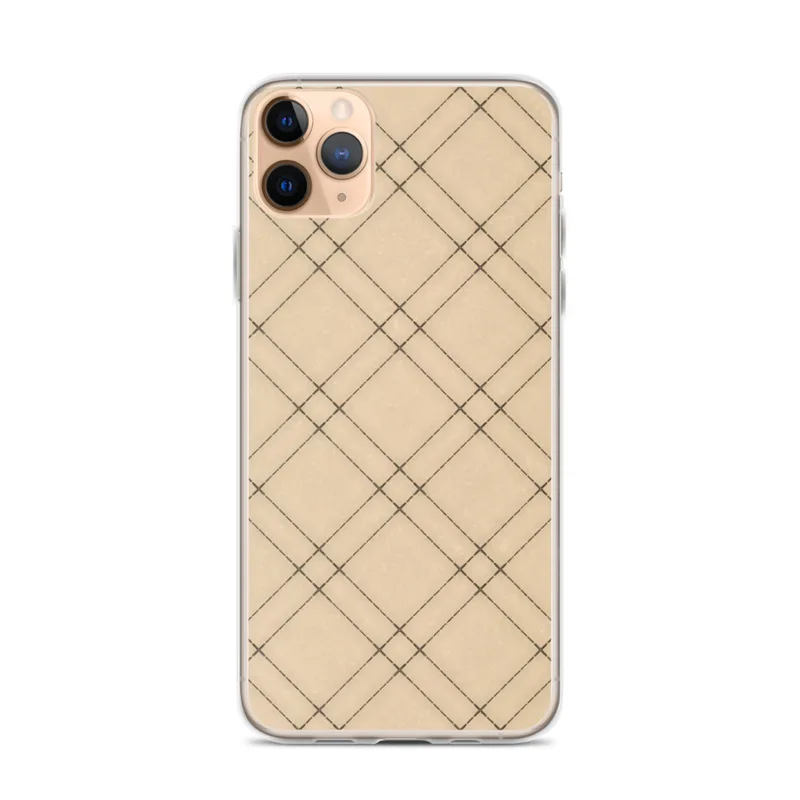 Diagonal Lattice Clear Case for iPhone — diagonal diamond lattice grid pattern in warm sandy beige with thin dark brown