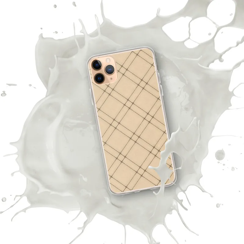Diagonal Lattice Clear Case for iPhone — diagonal diamond lattice grid pattern in warm sandy beige with thin dark brown