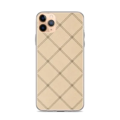 diagonal diamond trellis grid with double lines and small square accents at intersections in warm taupe on parchment beige on mockup Classic Diamond Lattice Clear Case - default view