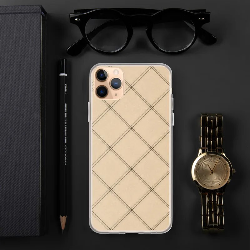 Classic Diamond Lattice Clear Case for iPhone — diagonal diamond trellis grid with double lines and small square accents