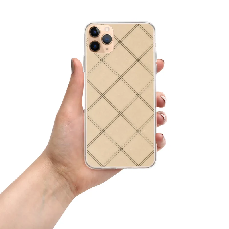 Classic Diamond Lattice Clear Case for iPhone — diagonal diamond trellis grid with double lines and small square accents