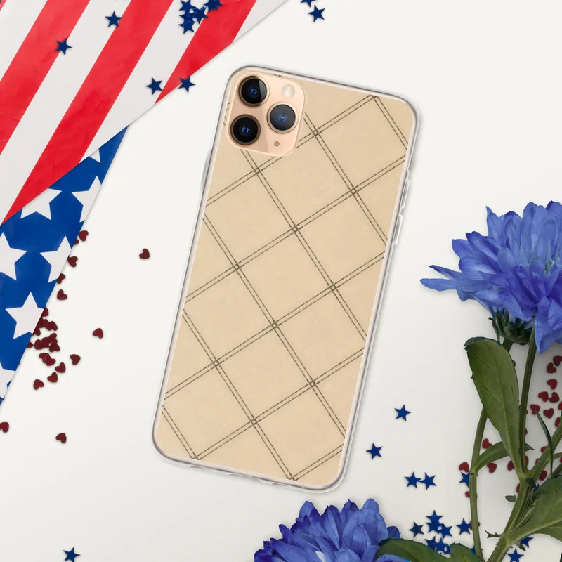 Classic Diamond Lattice Clear Case for iPhone — diagonal diamond trellis grid with double lines and small square accents