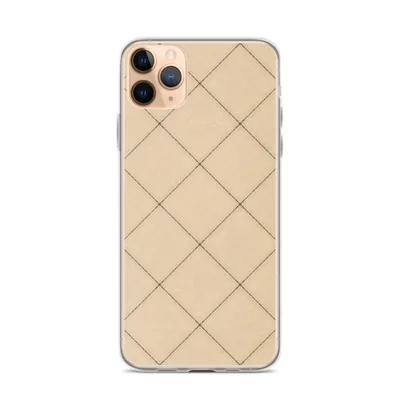 diagonal grid of warm beige square tiles with fine dark lines and small cross accents at each intersection point on mockup Golden Lattice Clear Case - default view