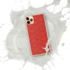 Crimson Diamond Grid Clear Case for iPhone — red watercolor background with a repeating diamond lattice pattern of fine