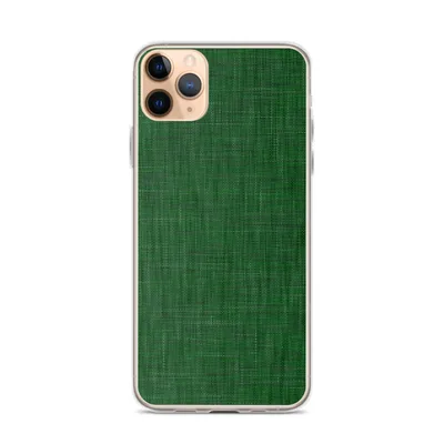 close-up woven linen fabric texture in deep forest green with subtle tonal variation and crosshatch thread detail on mockup Forest Green Linen Texture Case - default view