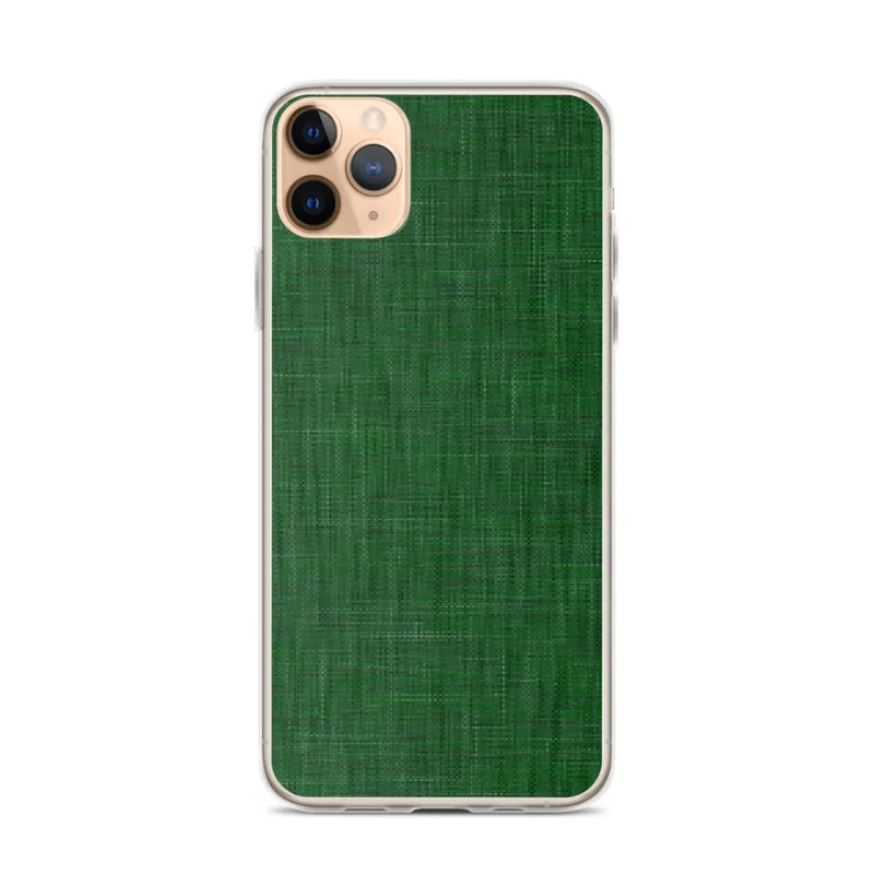 Forest Green Linen Texture Clear Case for iPhone — close-up woven linen fabric texture in deep forest green with subtle