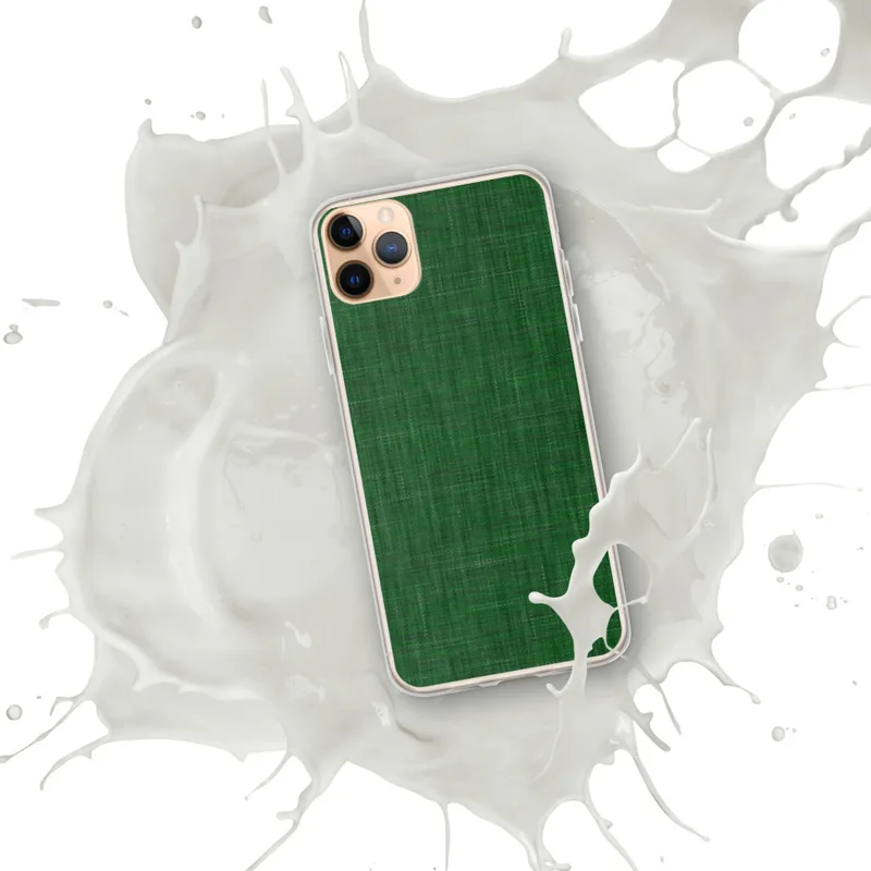 Forest Green Linen Texture Clear Case for iPhone — close-up woven linen fabric texture in deep forest green with subtle