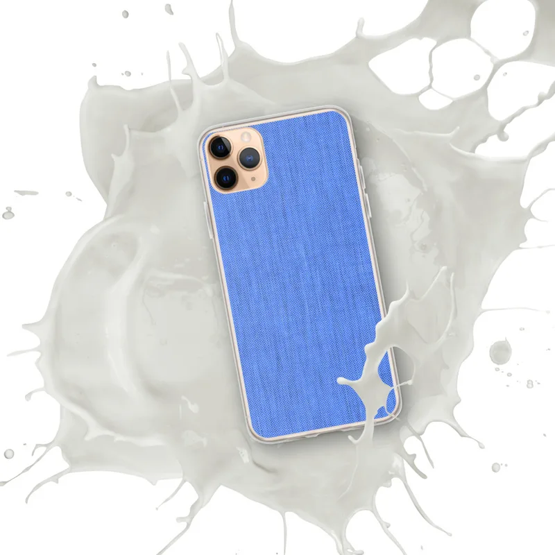 Cobalt Weave Clear Case for iPhone — closeup woven fabric texture in layered cobalt and cornflower blue tones with a fine