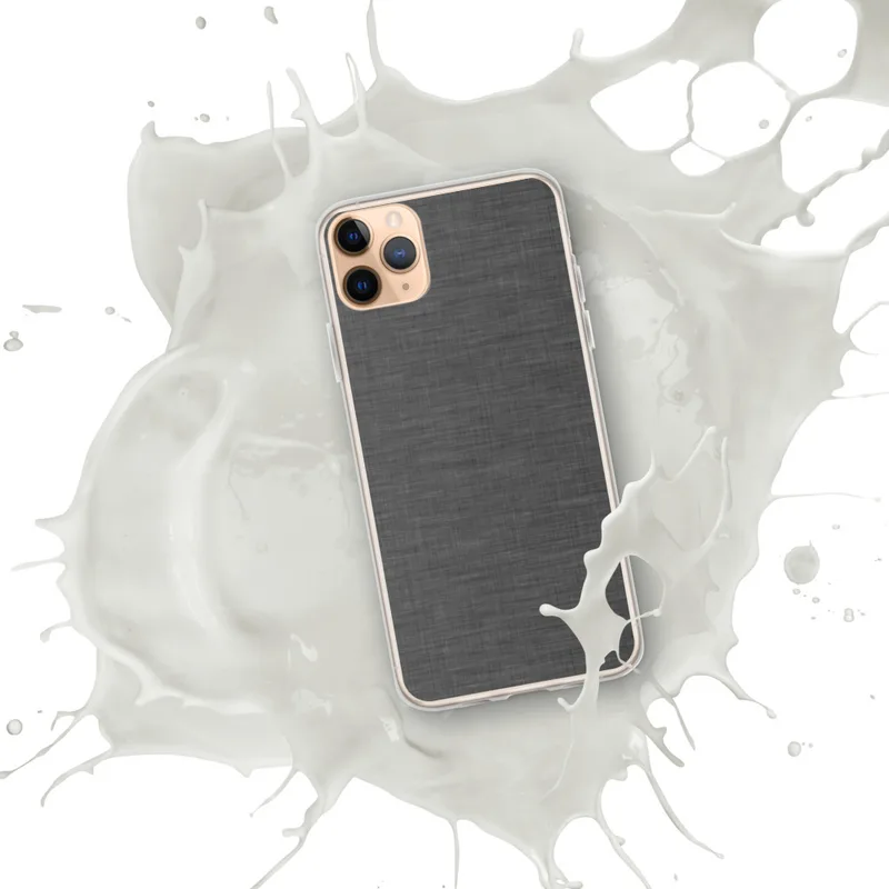 Charcoal Linen Texture Clear Case for iPhone — close-up woven linen fabric texture in dark charcoal grey with subtle natural