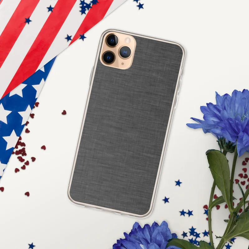 Charcoal Linen Texture Clear Case for iPhone — close-up woven linen fabric texture in dark charcoal grey with subtle natural