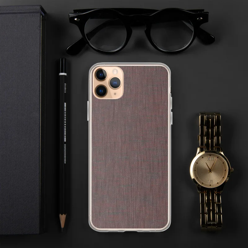 Dark Woven Texture Clear Case for iPhone — fine micro-grid woven pattern in deep burgundy and charcoal tones on a dark