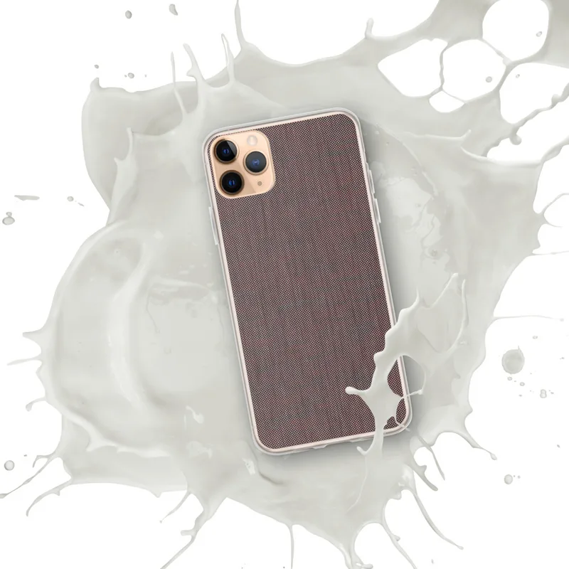 Dark Woven Texture Clear Case for iPhone — fine micro-grid woven pattern in deep burgundy and charcoal tones on a dark