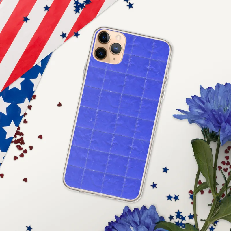 Electric Blue Quilted Grid Clear Case for iPhone — electric blue quilted fabric with a stitched rectangular grid pattern