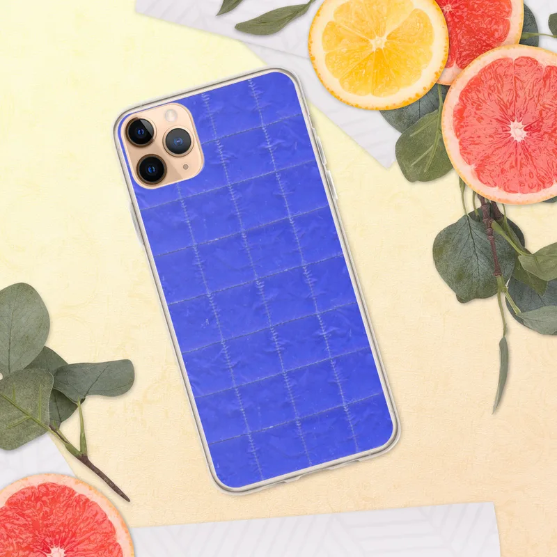 Electric Blue Quilted Grid Clear Case for iPhone — electric blue quilted fabric with a stitched rectangular grid pattern