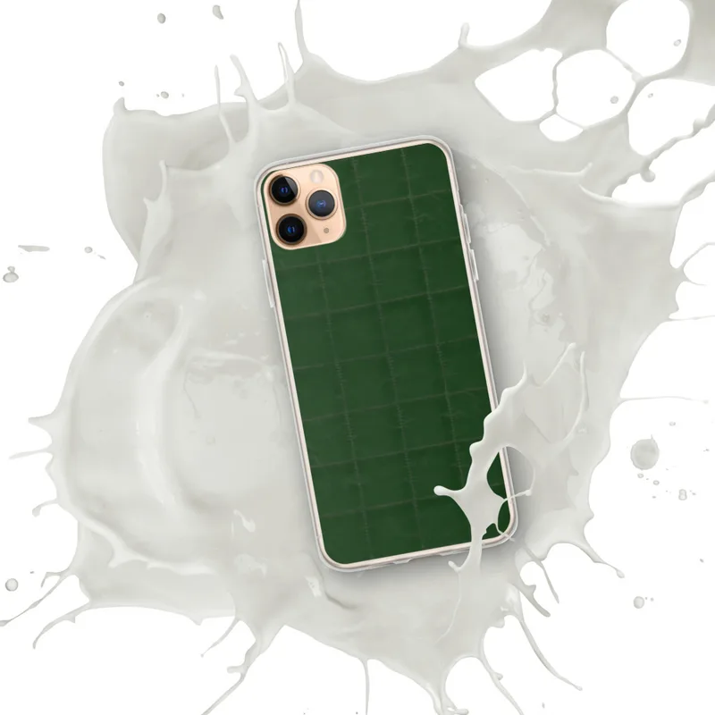 Forest Green Grid Clear Case for iPhone — deep hunter green quilted fabric pattern with a precise stitched grid of evenly