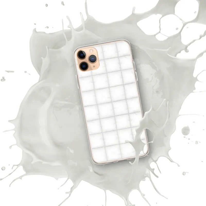 Pure White Quilted Clear Case for iPhone — soft white quilted grid pattern with rounded square sections and subtle stitched