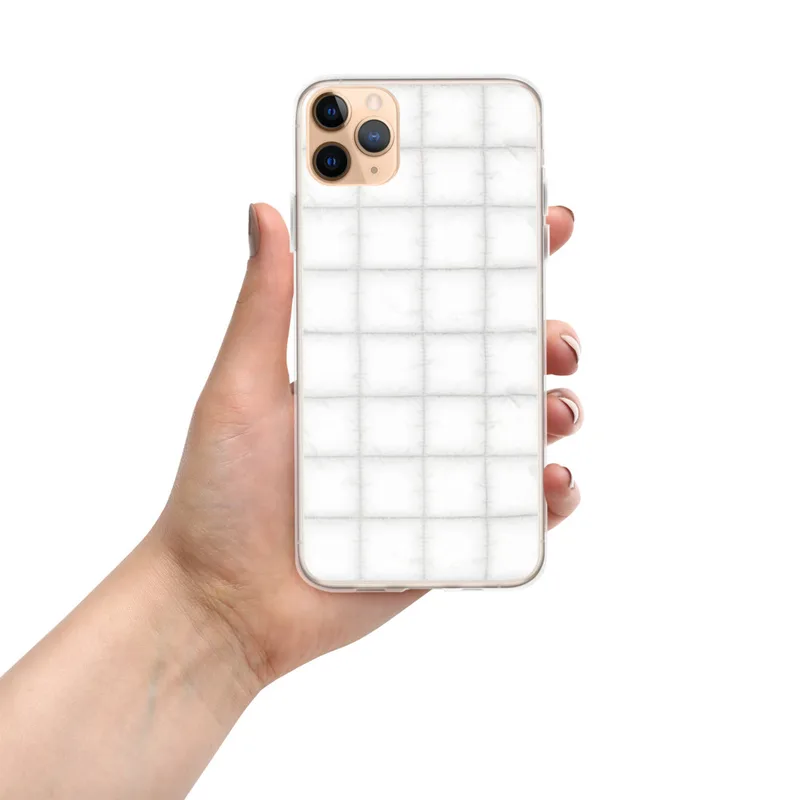 Pure White Quilted Clear Case for iPhone — soft white quilted grid pattern with rounded square sections and subtle stitched