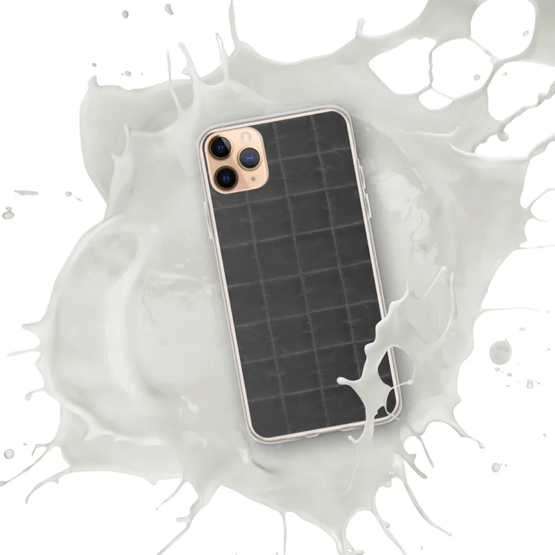 Quilted Midnight Grid Clear Case for iPhone — quilted grid pattern of stitched charcoal squares with subtle sheen on a deep