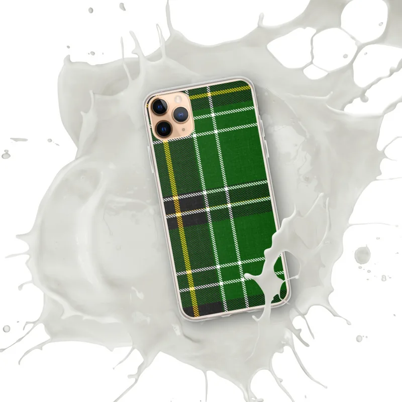 Highland Green Tartan Clear Case for iPhone — classic Scottish tartan pattern in deep emerald green with intersecting black