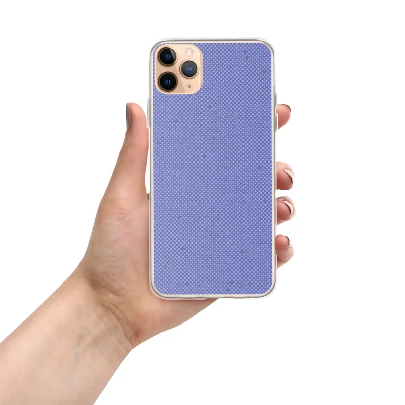 Periwinkle Woven Texture Clear Case for iPhone — fine checkerboard woven pattern in periwinkle blue with subtle tonal