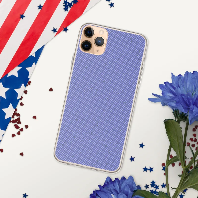 Periwinkle Woven Texture Clear Case for iPhone — fine checkerboard woven pattern in periwinkle blue with subtle tonal
