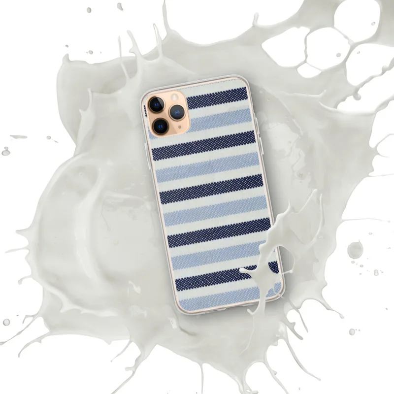 Nautical Stripe Clear Case for iPhone — horizontal woven stripes alternating between deep navy, powder blue, and white