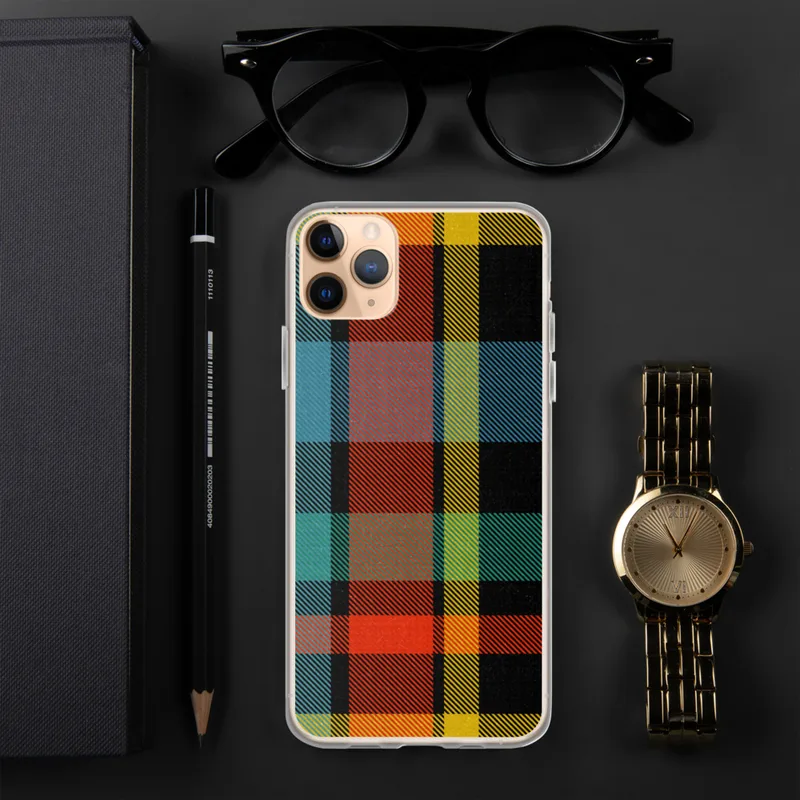 Amber Tartan Plaid Clear Case for iPhone — classic tartan plaid woven pattern in deep black, red-orange, golden yellow