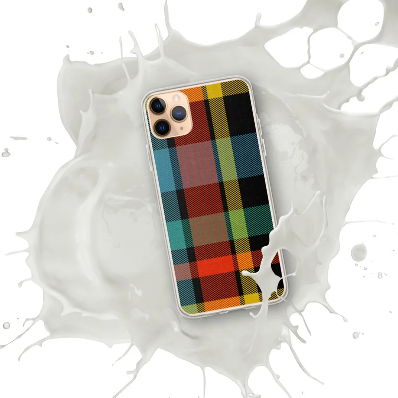 Amber Tartan Plaid Clear Case for iPhone — classic tartan plaid woven pattern in deep black, red-orange, golden yellow