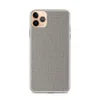 Slate Micro Check Clear Case for iPhone — fine micro-checkerboard woven pattern in muted slate and warm taupe with subtle