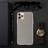 Slate Micro Check Clear Case for iPhone — fine micro-checkerboard woven pattern in muted slate and warm taupe with subtle