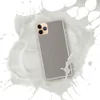 Slate Micro Check Clear Case for iPhone — fine micro-checkerboard woven pattern in muted slate and warm taupe with subtle