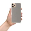 Slate Micro Check Clear Case for iPhone — fine micro-checkerboard woven pattern in muted slate and warm taupe with subtle