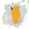 Golden Sunshine Linen Clear Case for iPhone — close-up woven linen fabric texture in vibrant marigold and amber yellow tones