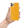 Golden Sunshine Linen Clear Case for iPhone — close-up woven linen fabric texture in vibrant marigold and amber yellow tones