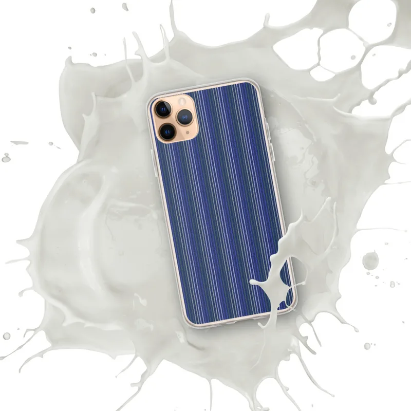 Cobalt Stripe Classic Clear Case for iPhone — tight vertical stripes in cobalt blue, forest green, periwinkle, and sage