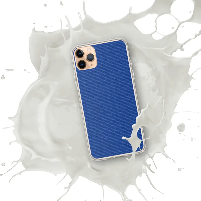 Bold Blue Woven Texture Clear Case for iPhone — close-up woven textile texture in deep cobalt and royal blue with tight