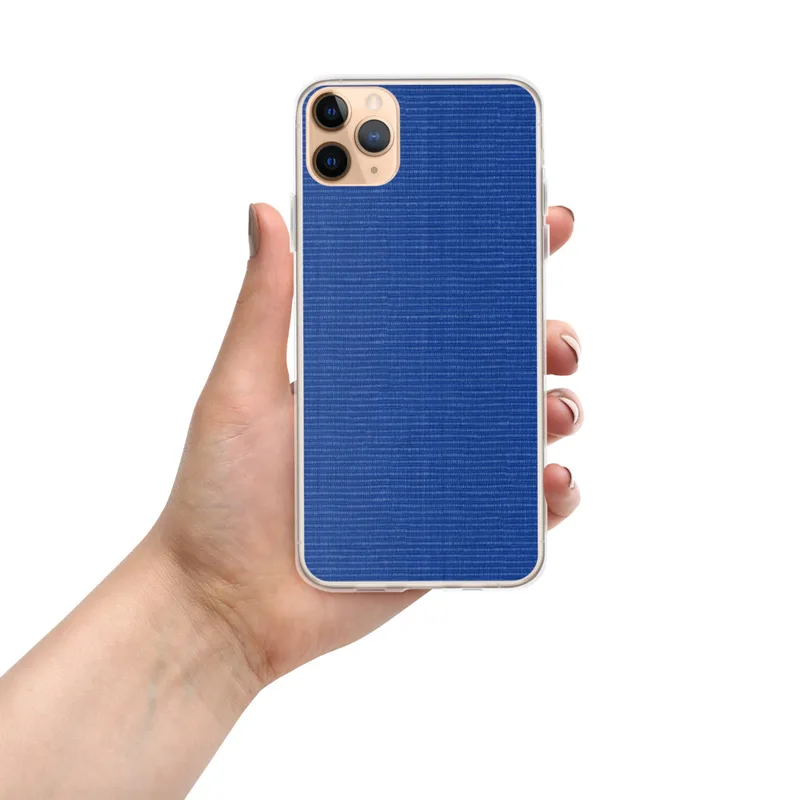 Bold Blue Woven Texture Clear Case for iPhone — close-up woven textile texture in deep cobalt and royal blue with tight