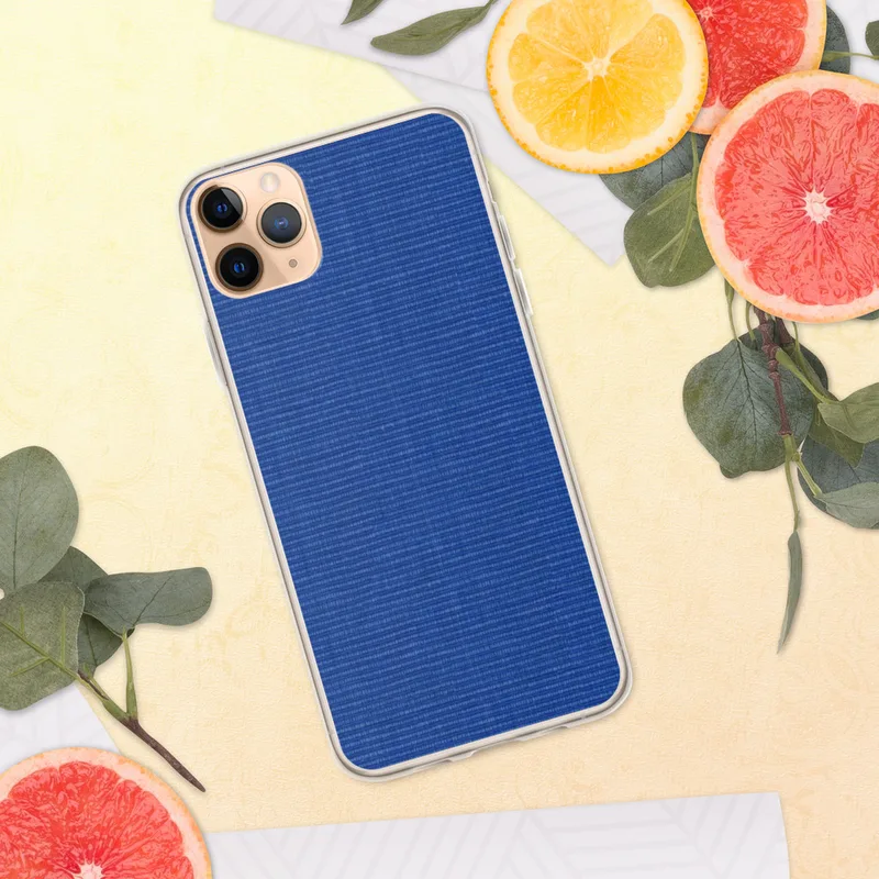 Bold Blue Woven Texture Clear Case for iPhone — close-up woven textile texture in deep cobalt and royal blue with tight